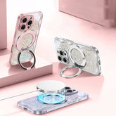 Rose Pink Wavy Shell Texture Rabbit Magsafe (Magnetic) Stand Phone Case for iPhone 15 Series